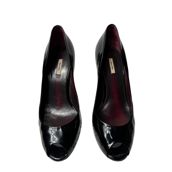 Miu Miu Shoes - Miu Miu 2000s Peep Toe Patent Leather Pumps Black 37